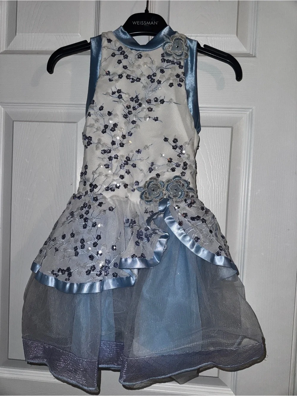 Weissman Ivory and Light Blue Sequin Floral Girls' Formal Dress